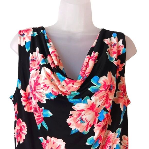 ELLEN TRACY Women’s Black Floral Drape Neck Blouse Top M Bow Detail, Stretch - Picture 5 of 9